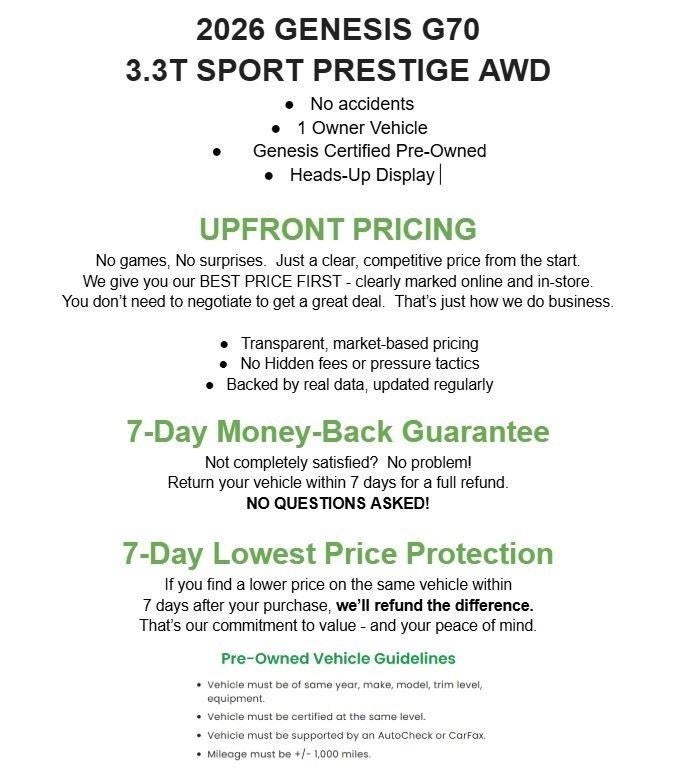 2026 Genesis G70 3.3T Sport Prestige AWD
