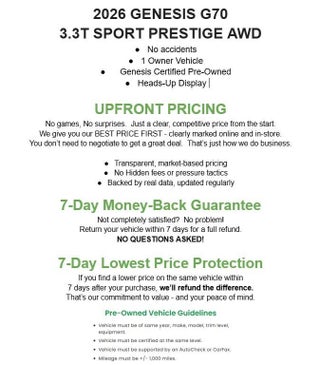 2026 Genesis G70 3.3T Sport Prestige AWD