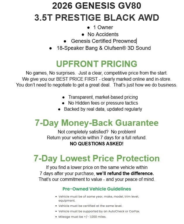 2026 Genesis GV80 3.5T Prestige Black AWD